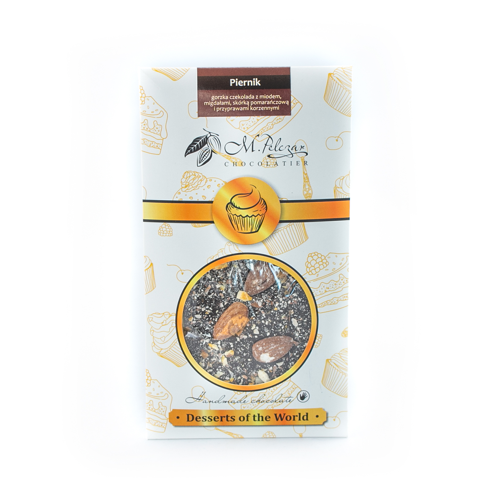 Piernik – gorzka czekolada z miodem, migdałami, skórką pomarańczową i przyprawami korzennymi 50g